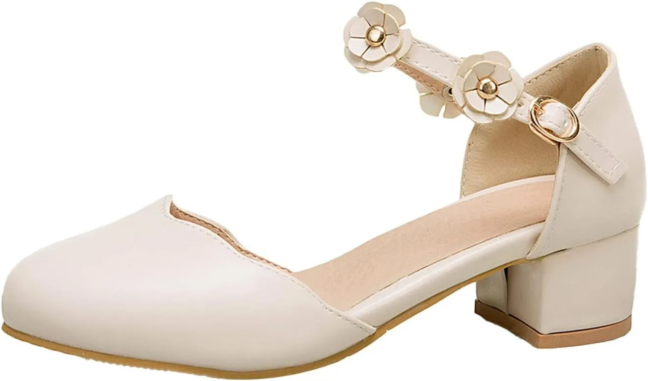 Big Kids Girls Mary ane Dress Shoes Pumps Low Heels Flower High School Prom Shoes Kids Summer Sandals