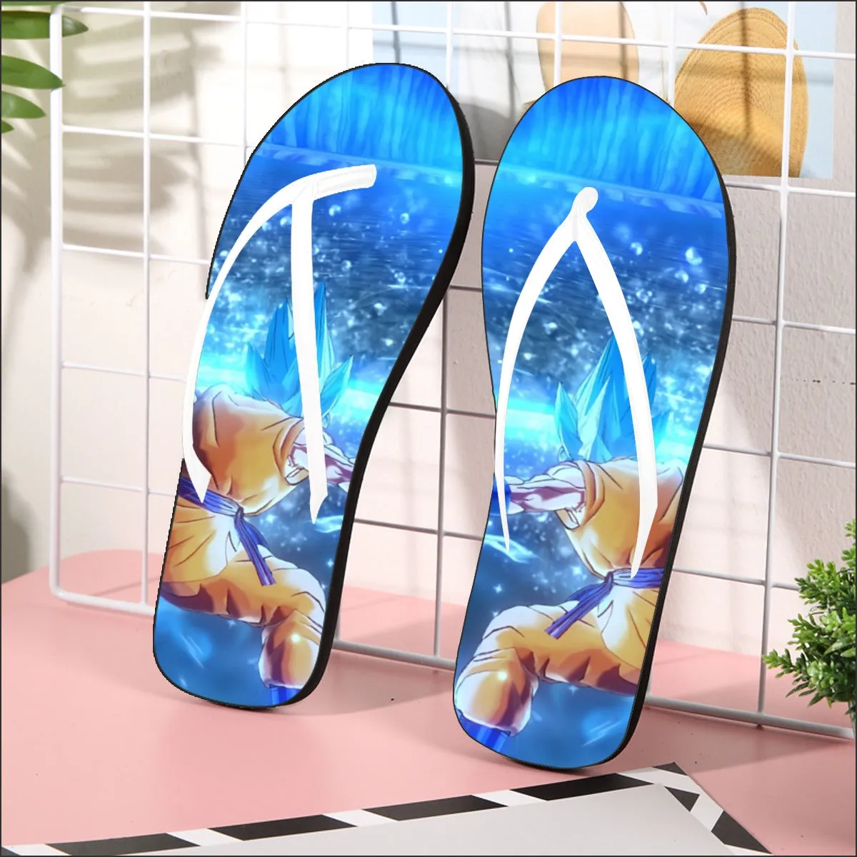 DBZ Goku SSGSS Saiyan God Blue Aura Blasting Streetwear Flip Flops