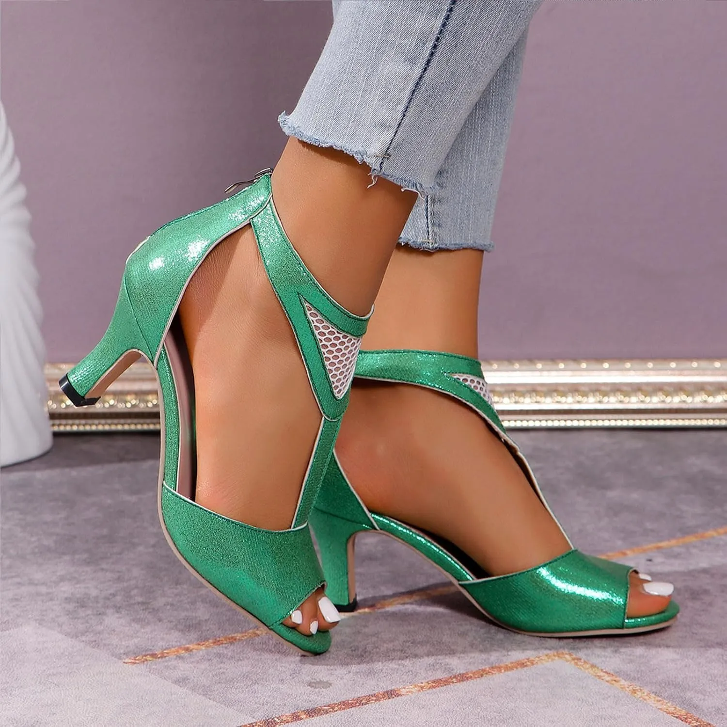Dress Shoes for Women Comfort Summer Sandals Short Heeled Office Shoes Back Zipper Work Sandals Peep Toe Spring Shoe