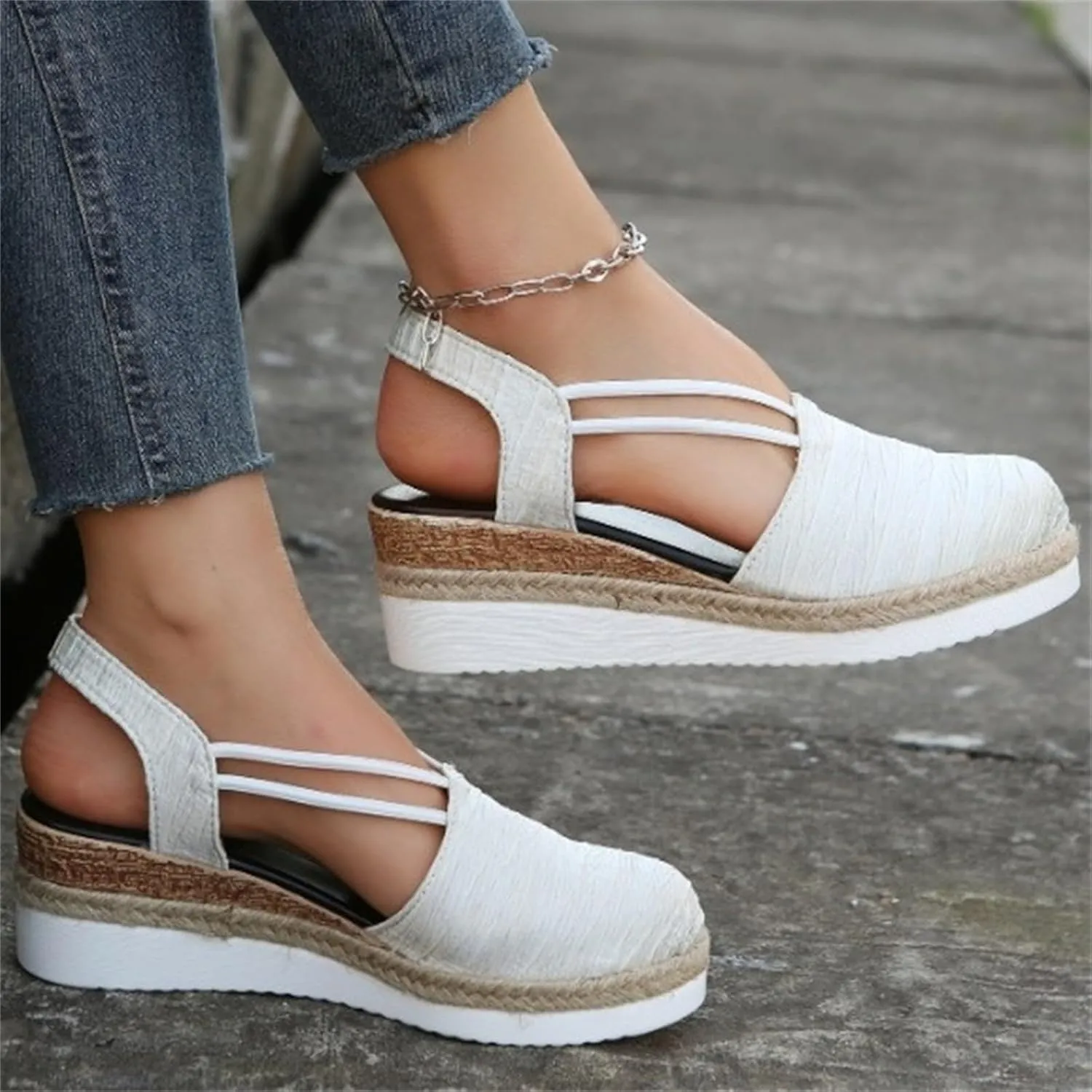 Espadrilles Wedges for Women Close Toe Orthopedic Sandals Summer Dressy Slip On Dress Shoes Comfortable Wide Width Beach Slides