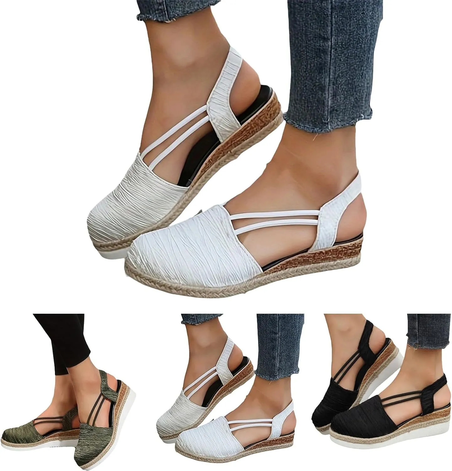 Espadrilles Wedges for Women Close Toe Orthopedic Sandals Summer Dressy Slip On Dress Shoes Comfortable Wide Width Beach Slides