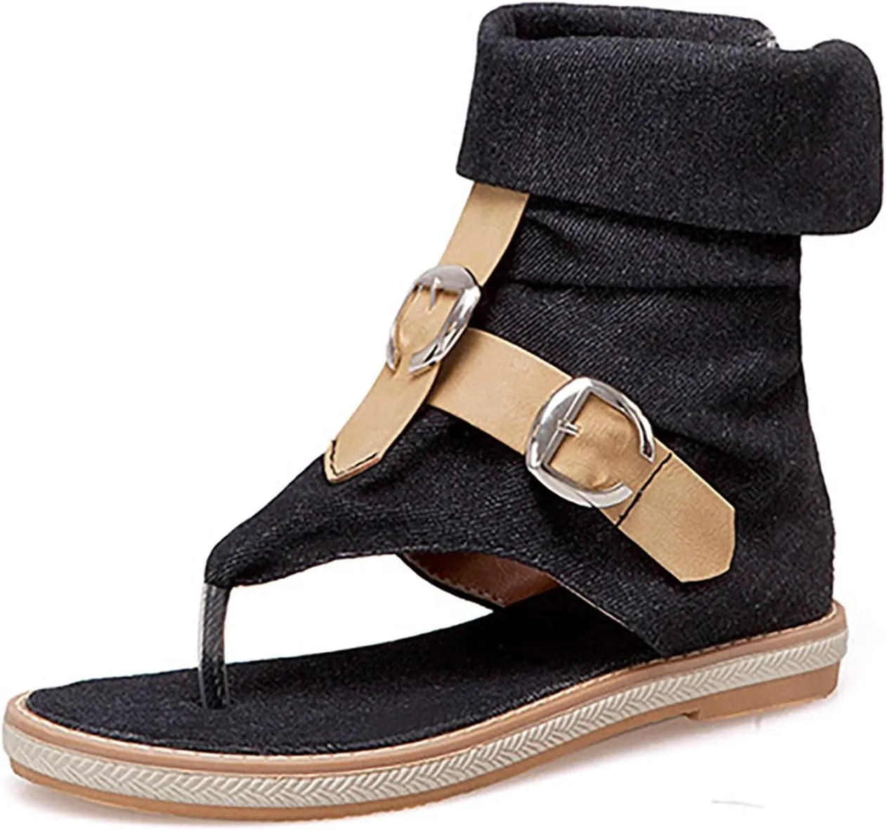 Foreign Trade Crossborder Sandals Denim Leather Belt Buckle Color Contrast Clip Toe Women's Women's Water Sandals