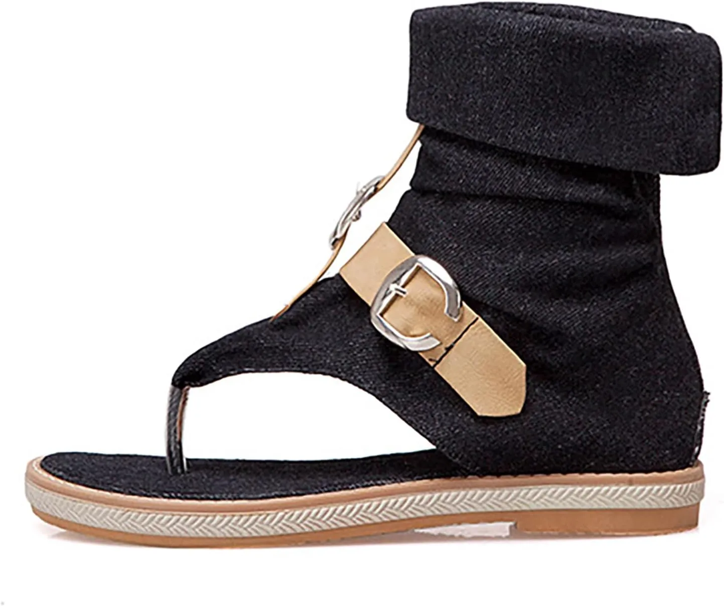 Foreign Trade Crossborder Sandals Denim Leather Belt Buckle Color Contrast Clip Toe Women's Women's Water Sandals