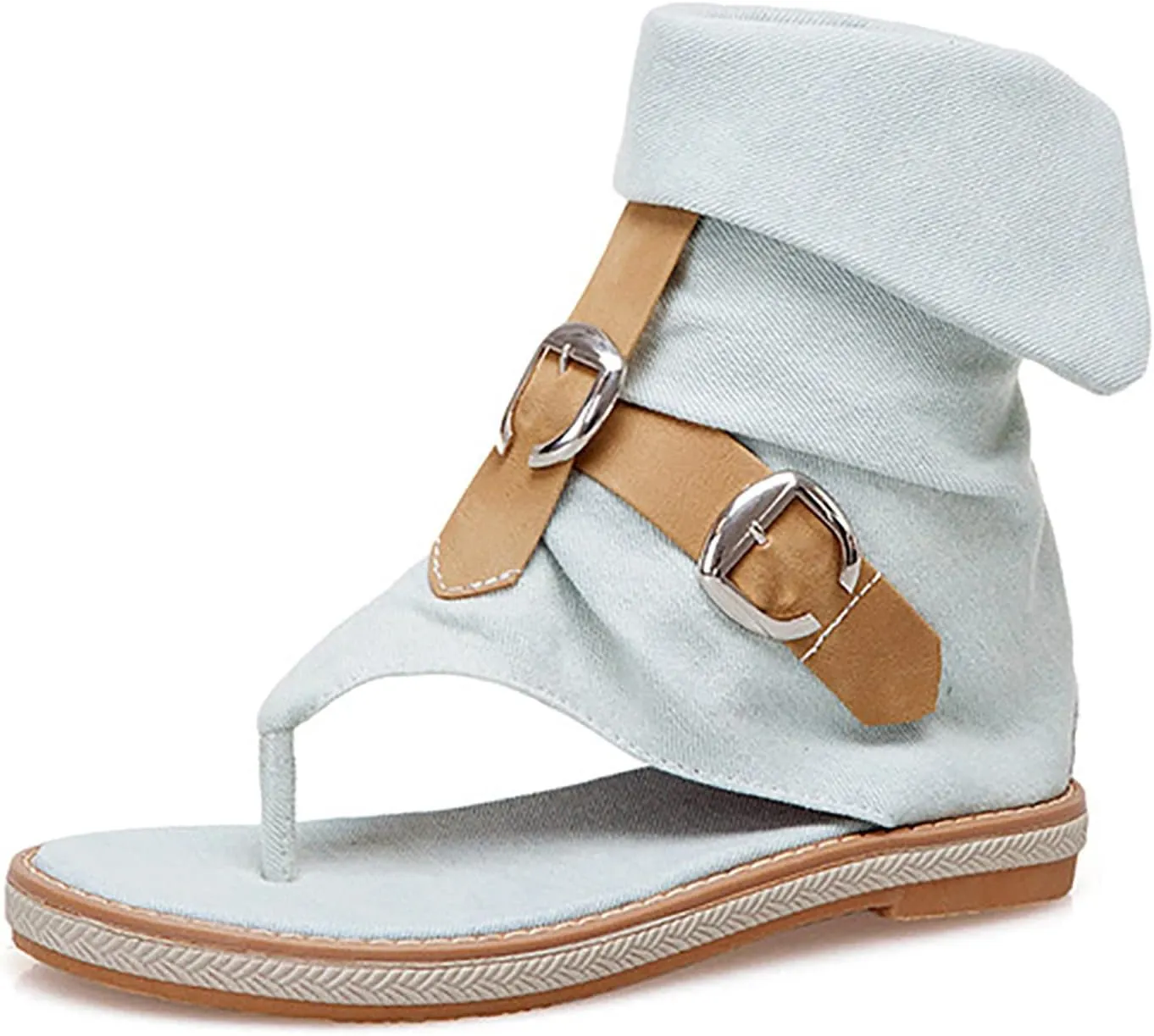 Foreign Trade Crossborder Sandals Denim Leather Belt Buckle Color Contrast Clip Toe Women's Women's Water Sandals