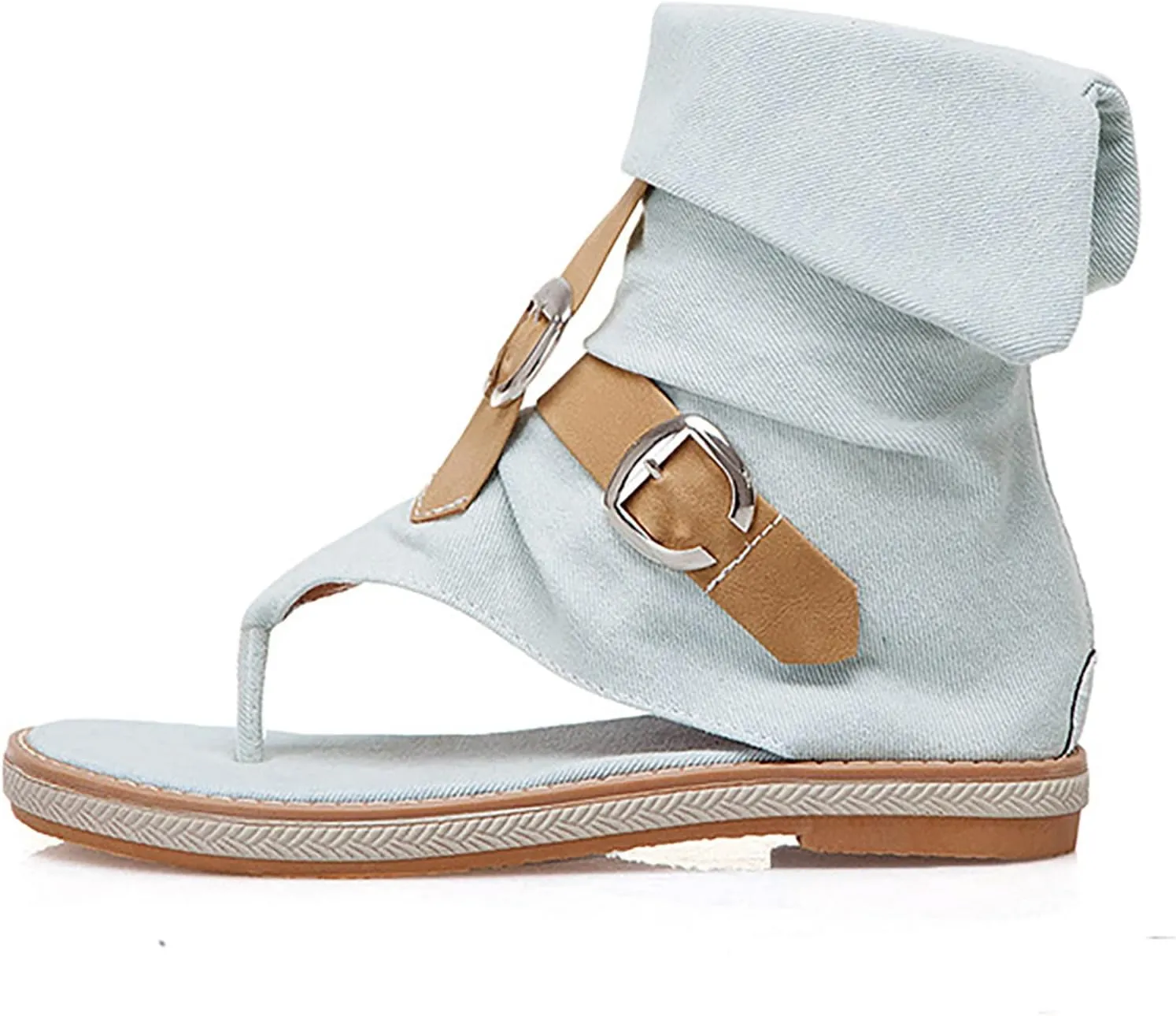 Foreign Trade Crossborder Sandals Denim Leather Belt Buckle Color Contrast Clip Toe Women's Women's Water Sandals