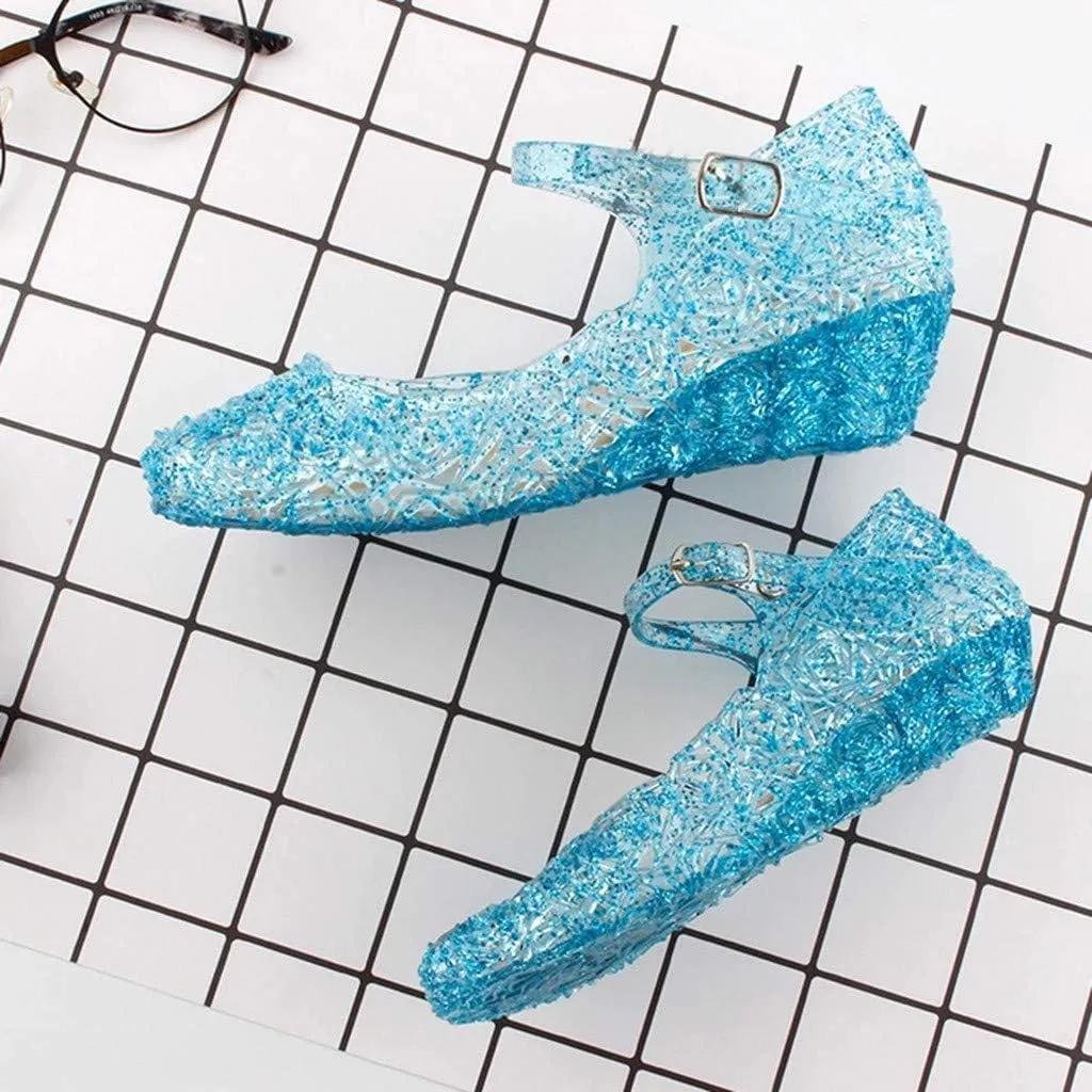 Girls Jelly Sandals Princess Cosplay Dress Up Mary Jane 𝐅lats Heels Dance Par𝘁y Single Shoes for Kids Toddler