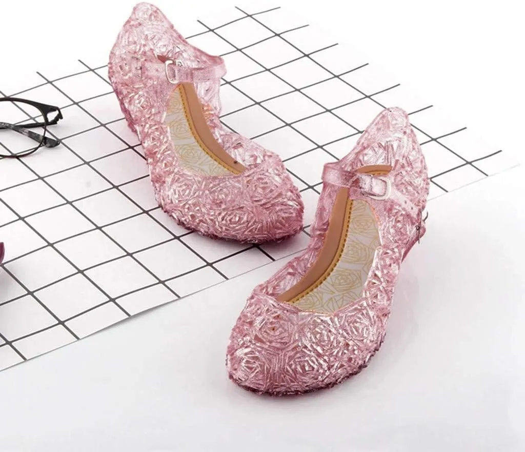 Girls Jelly Sandals Princess Cosplay Dress Up Mary Jane 𝐅lats Heels Dance Par𝘁y Single Shoes for Kids Toddler