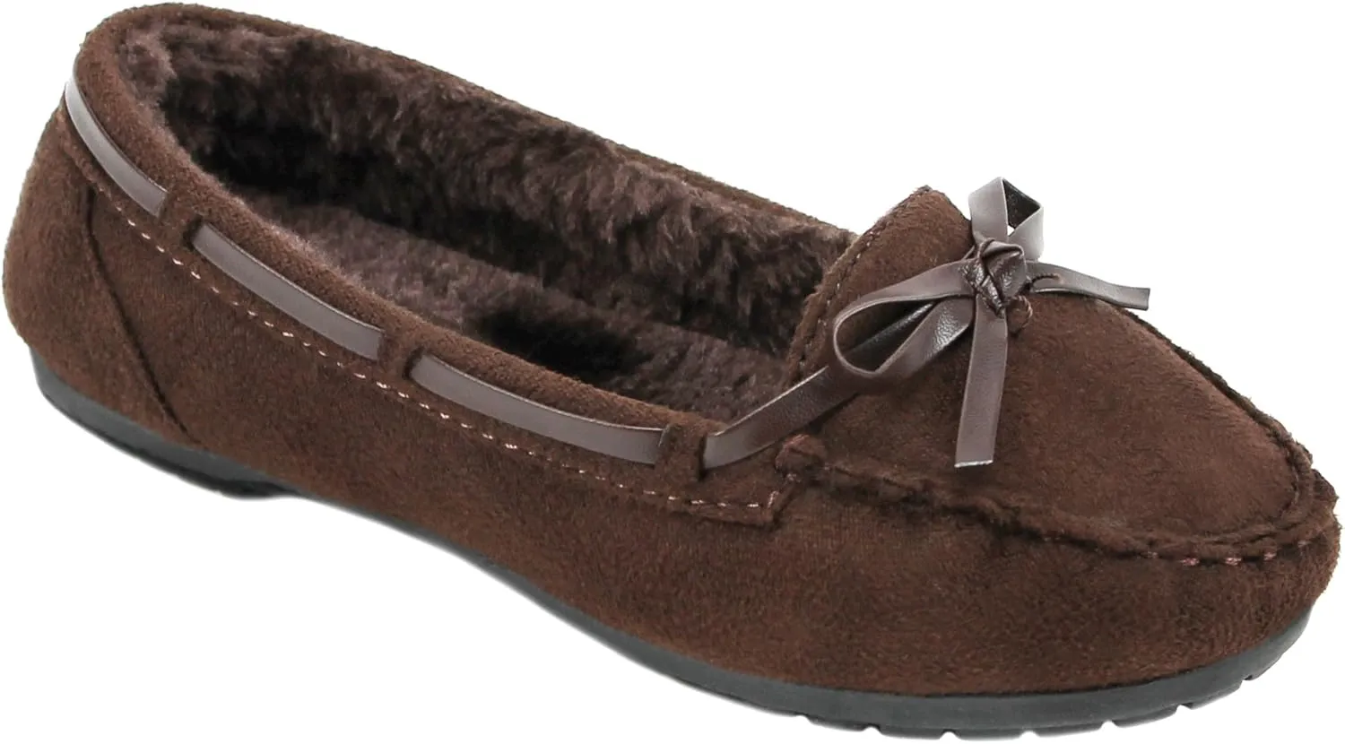 Girls Moccasins Slip On Indoor Outdoor Fur Loafer Shoes Slippers (13, Brown)