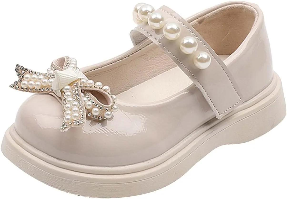 Girls Platform Mary Jane Leather Shoes Baby Kids Bow Pearl Chain Dress Chunky Shoes School Uniform Oxfor𝐝 Prom Shoes