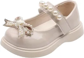 Girls Platform Mary Jane Leather Shoes Baby Kids Bow Pearl Chain Dress Chunky Shoes School Uniform Oxfor𝐝 Prom Shoes