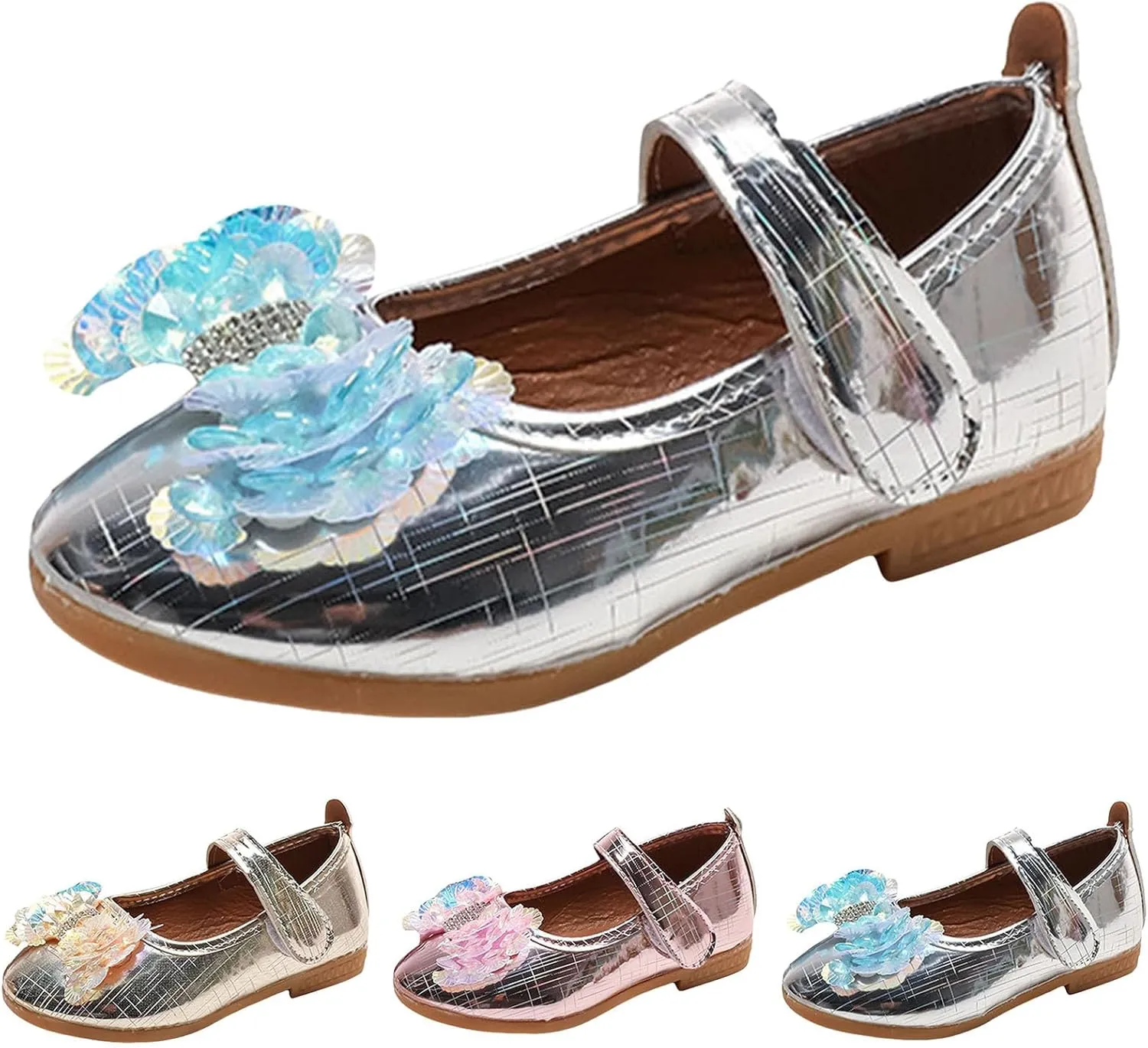 IWIHMIV Dress Shoes for Girls Flower Girl Lightweight Comfortable Non Slip Mary Jane Flat Shoes for Wedding Party Birthday