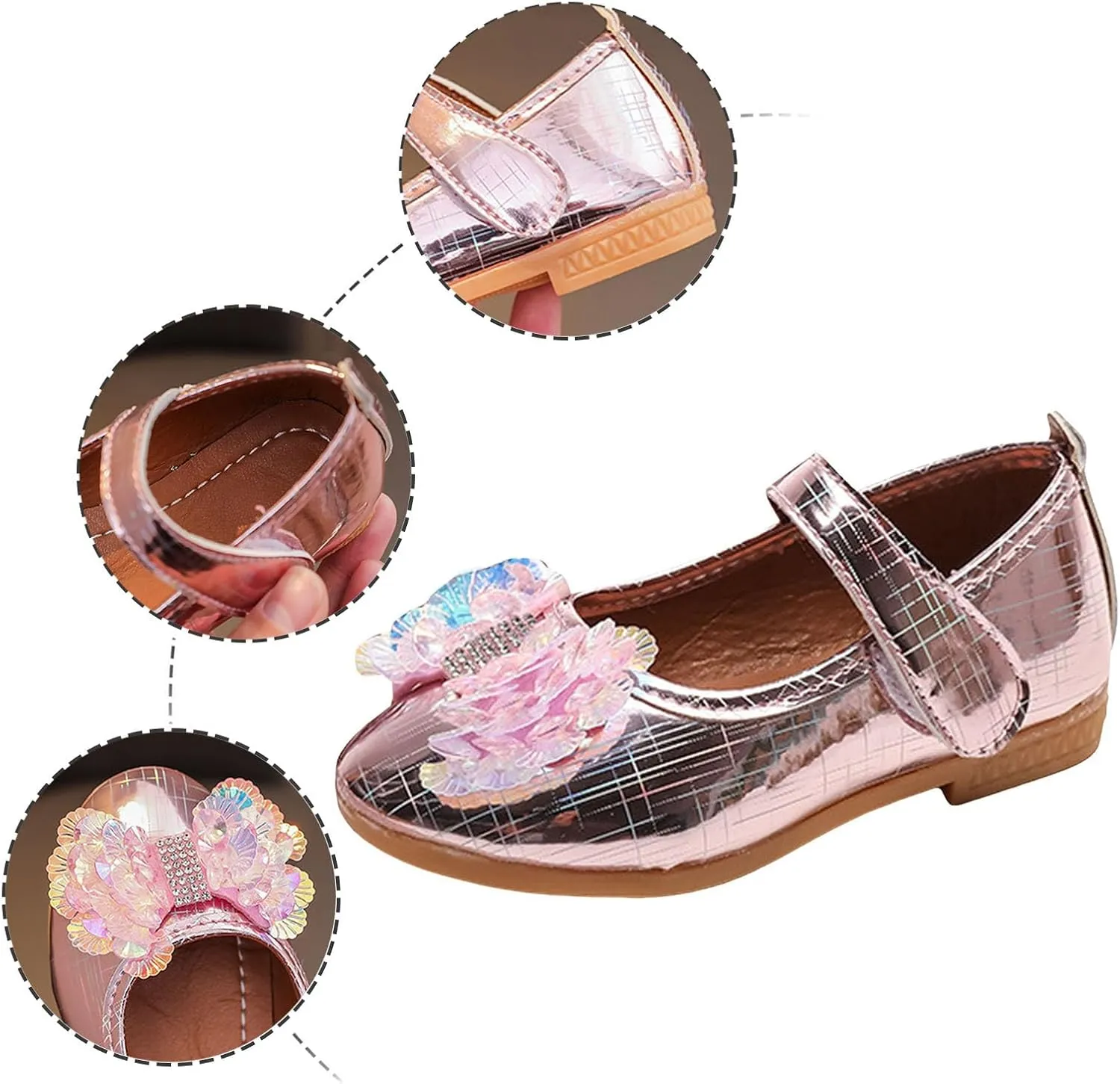 IWIHMIV Dress Shoes for Girls Flower Girl Lightweight Comfortable Non Slip Mary Jane Flat Shoes for Wedding Party Birthday