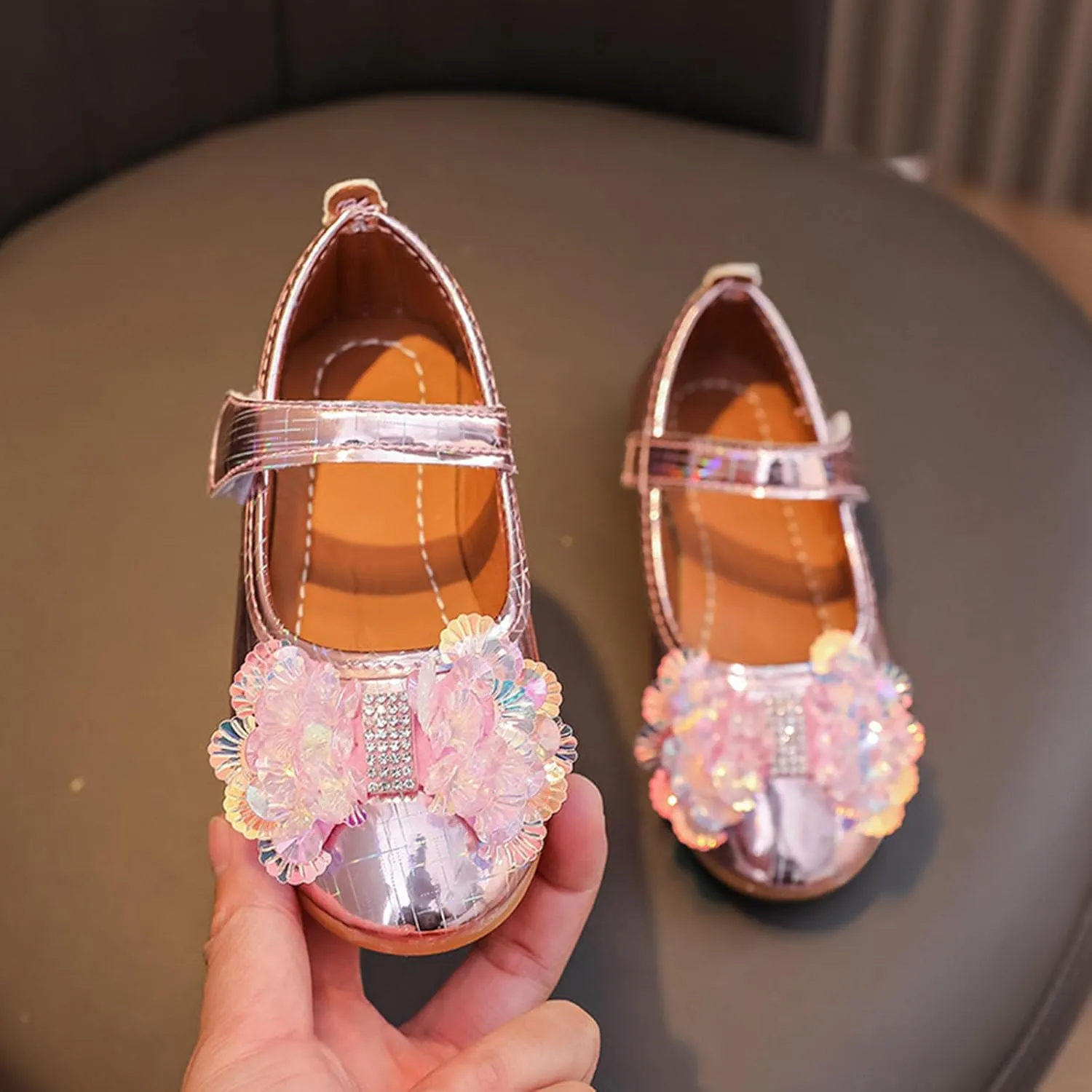 IWIHMIV Dress Shoes for Girls Flower Girl Lightweight Comfortable Non Slip Mary Jane Flat Shoes for Wedding Party Birthday