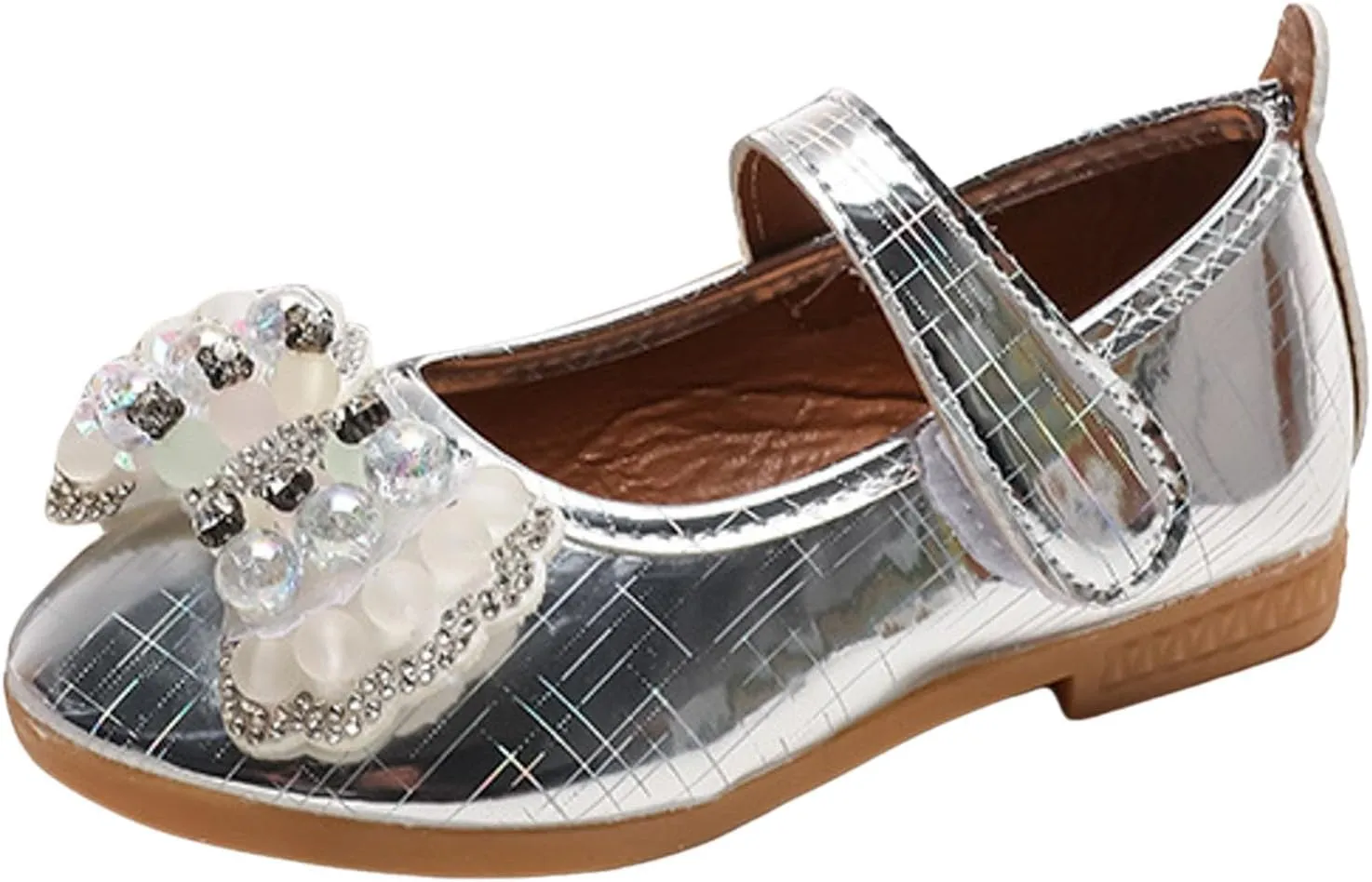 IWIHMIV Toddler Flower Girl Dress Shoes for Weeding Mary Jane Comfortable Flat Bottom Ballet Shoes for Walking