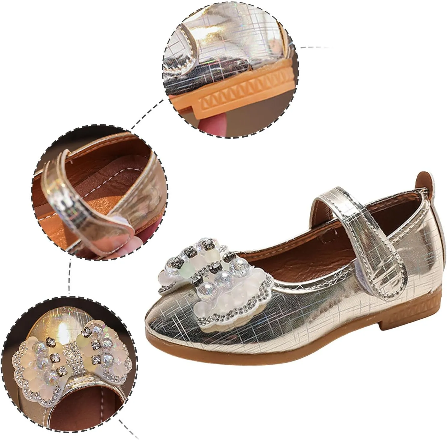 IWIHMIV Toddler Flower Girl Dress Shoes for Weeding Mary Jane Comfortable Flat Bottom Ballet Shoes for Walking