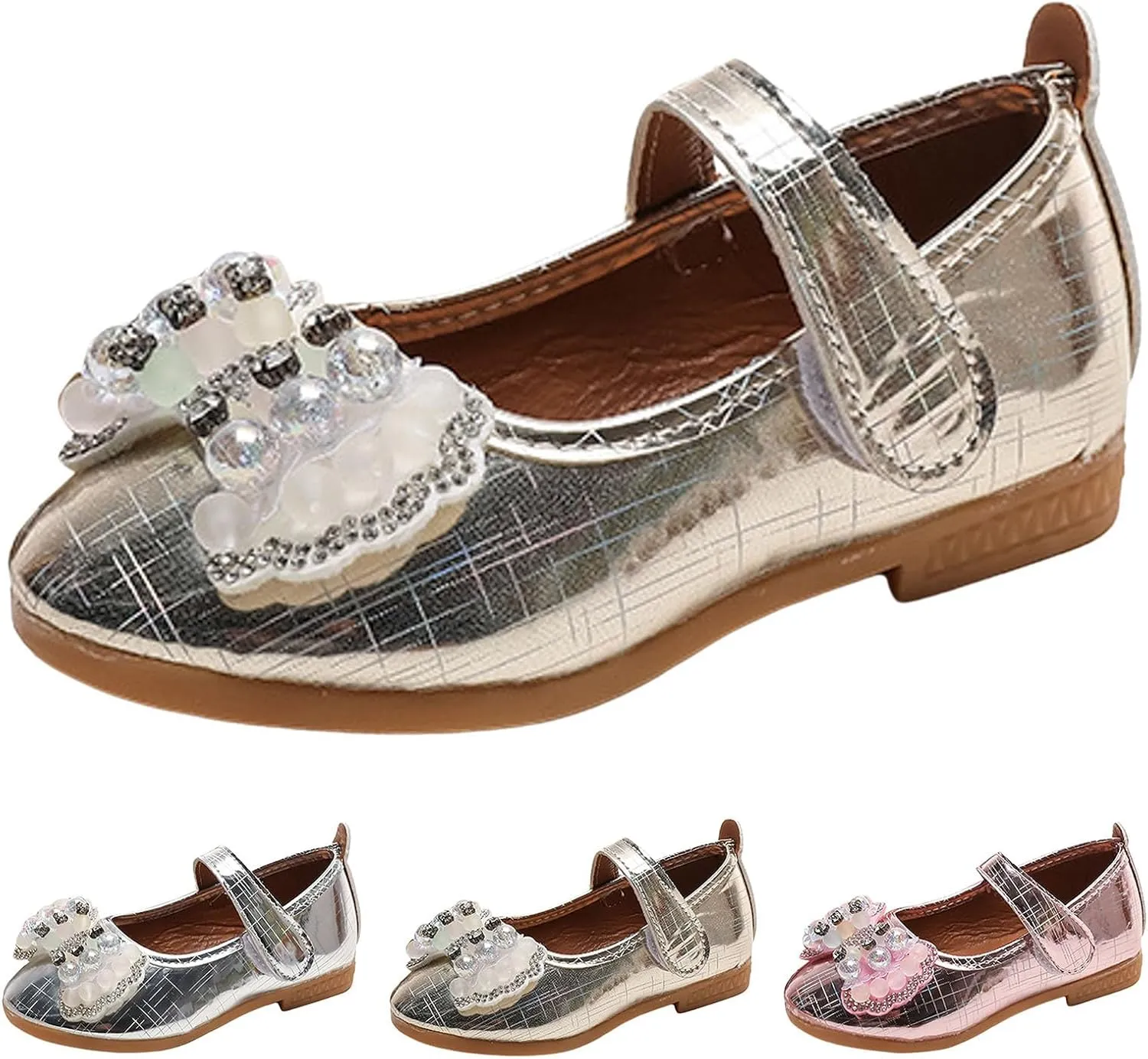 IWIHMIV Toddler Flower Girl Dress Shoes for Weeding Mary Jane Comfortable Flat Bottom Ballet Shoes for Walking