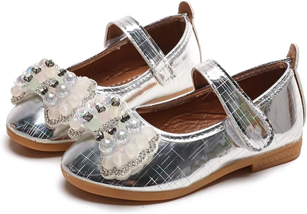 IWIHMIV Toddler Flower Girl Dress Shoes for Weeding Mary Jane Comfortable Flat Bottom Ballet Shoes for Walking
