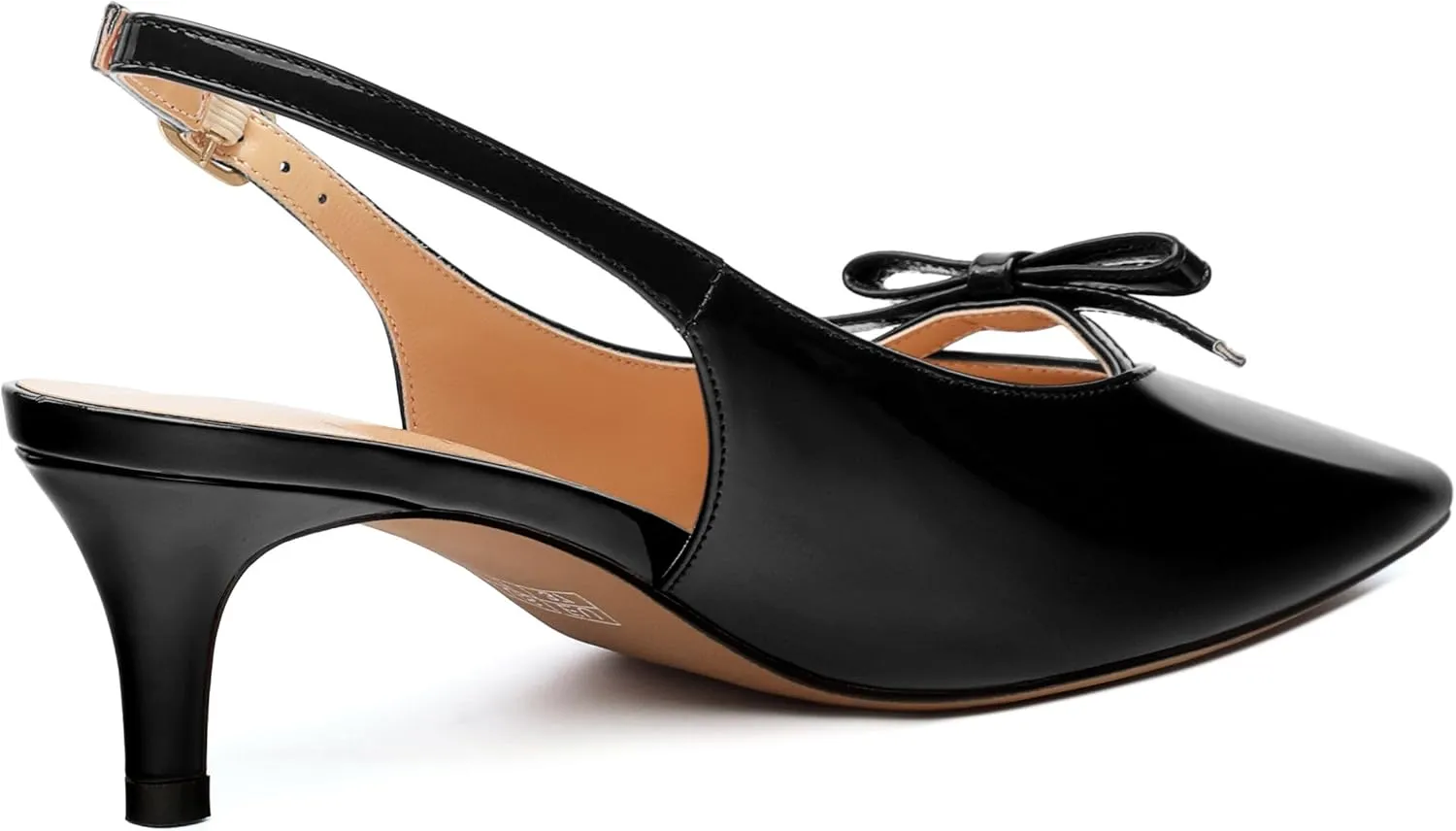 Kitten Heels for Women with Bow, Womens Slingback Low Heels, Closed Pointed Toe Patent Pumps Shoes for Dress Work Office Casual 2 Inch