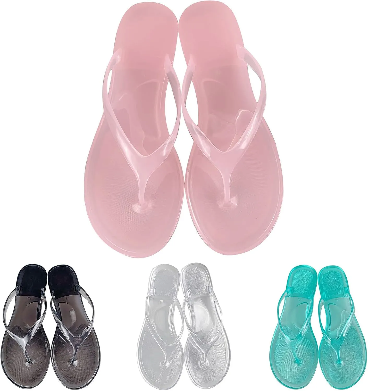 Ladies Summer Transparent Jelly Crystal Flat Bottom Toe Flip Flops Beach Sandal House Slippers for Women Heel