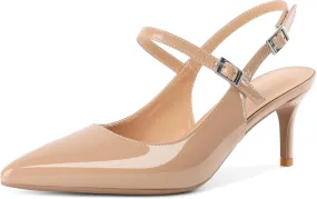 Mettesally Women's Slingback Kitten Heels Pointed Toe Heeled Pumps Ankle Strap Mary Jane Sandals Wedding Party Dressy Shoes