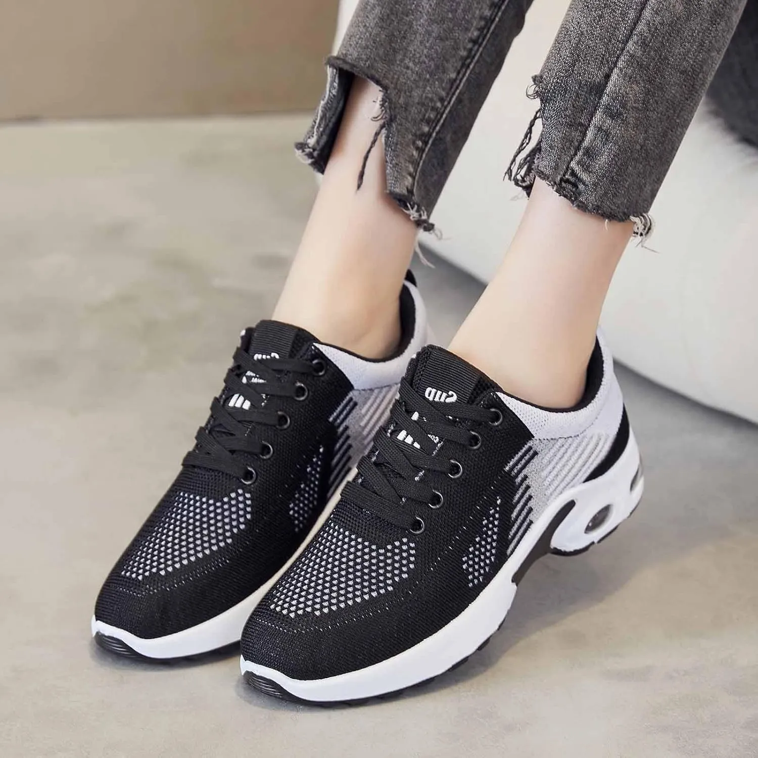 Running Sneakers for Women Lace Up Slip On Cushion Walking Shoes Lightweight Tennis Shoes Mesh Breathable Arch Support Non Slip Casual Shoe Athletic Comfortable Sneaker for Gym Travel Daily Wear