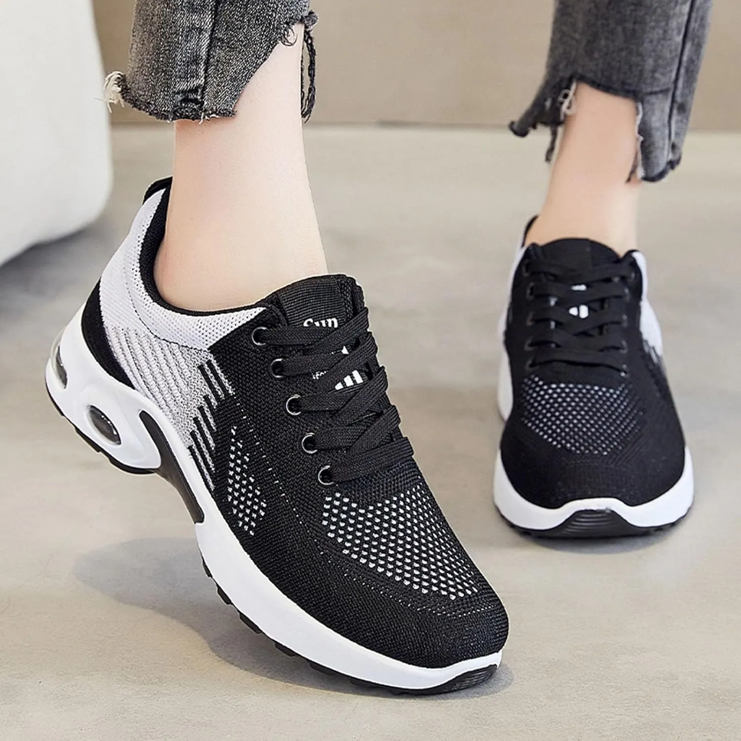 Running Sneakers for Women Lace Up Slip On Cushion Walking Shoes Lightweight Tennis Shoes Mesh Breathable Arch Support Non Slip Casual Shoe Athletic Comfortable Sneaker for Gym Travel Daily Wear