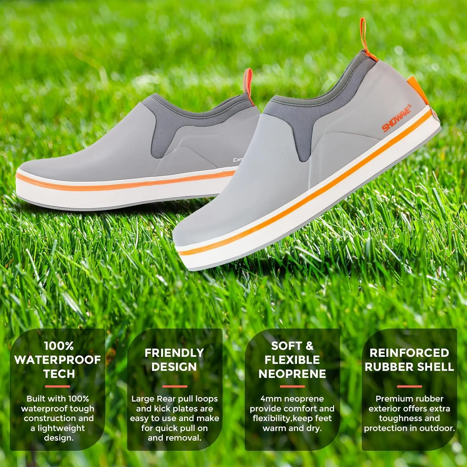 Showave Deck Shoes for Women Waterproof Garden Shoes Slip-on Rain Shoes Breathable Ruber Mud Shoes for Outdoor Fishing Walking Gardening Walking