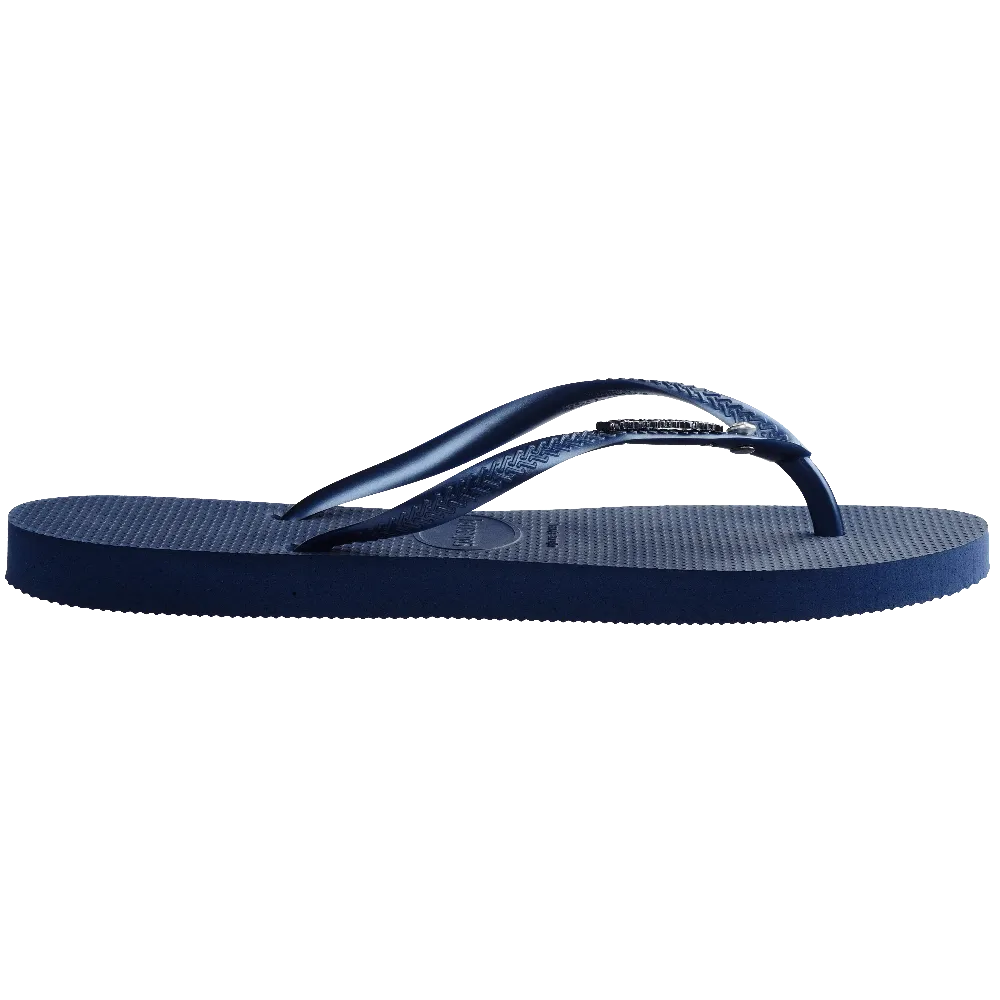 Swarovski Crystal Slim Metal Logo Flip Flops