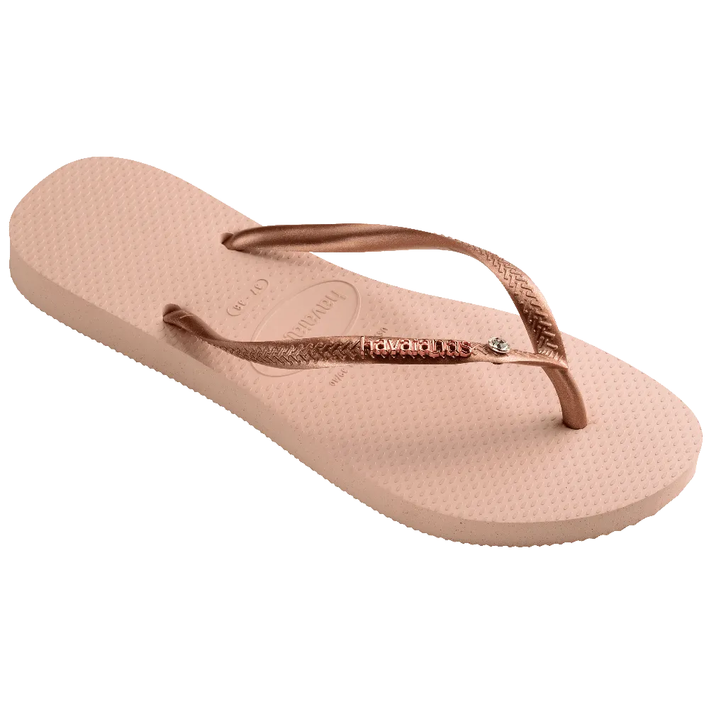Swarovski Crystal Slim Metal Logo Flip Flops