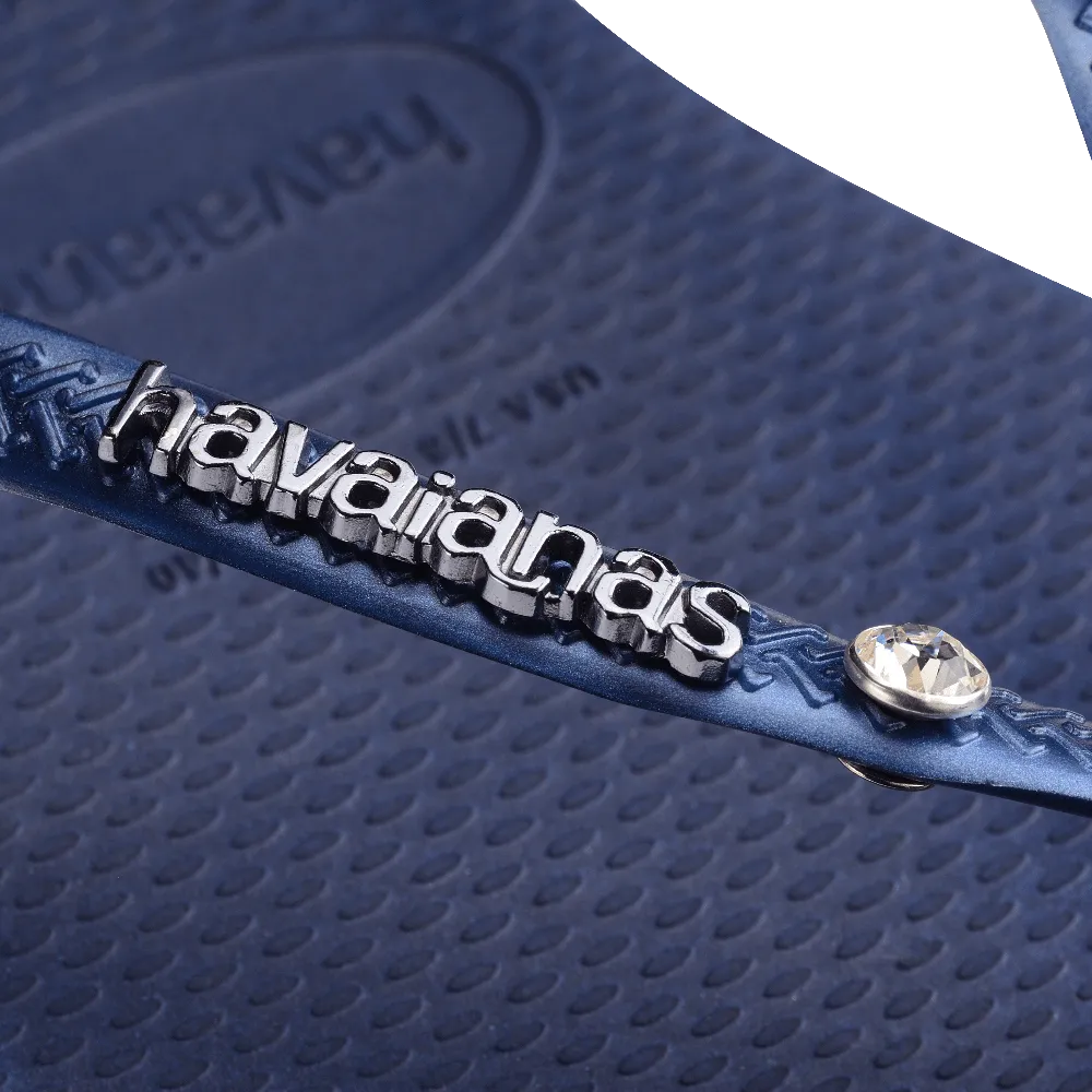 Swarovski Crystal Slim Metal Logo Flip Flops