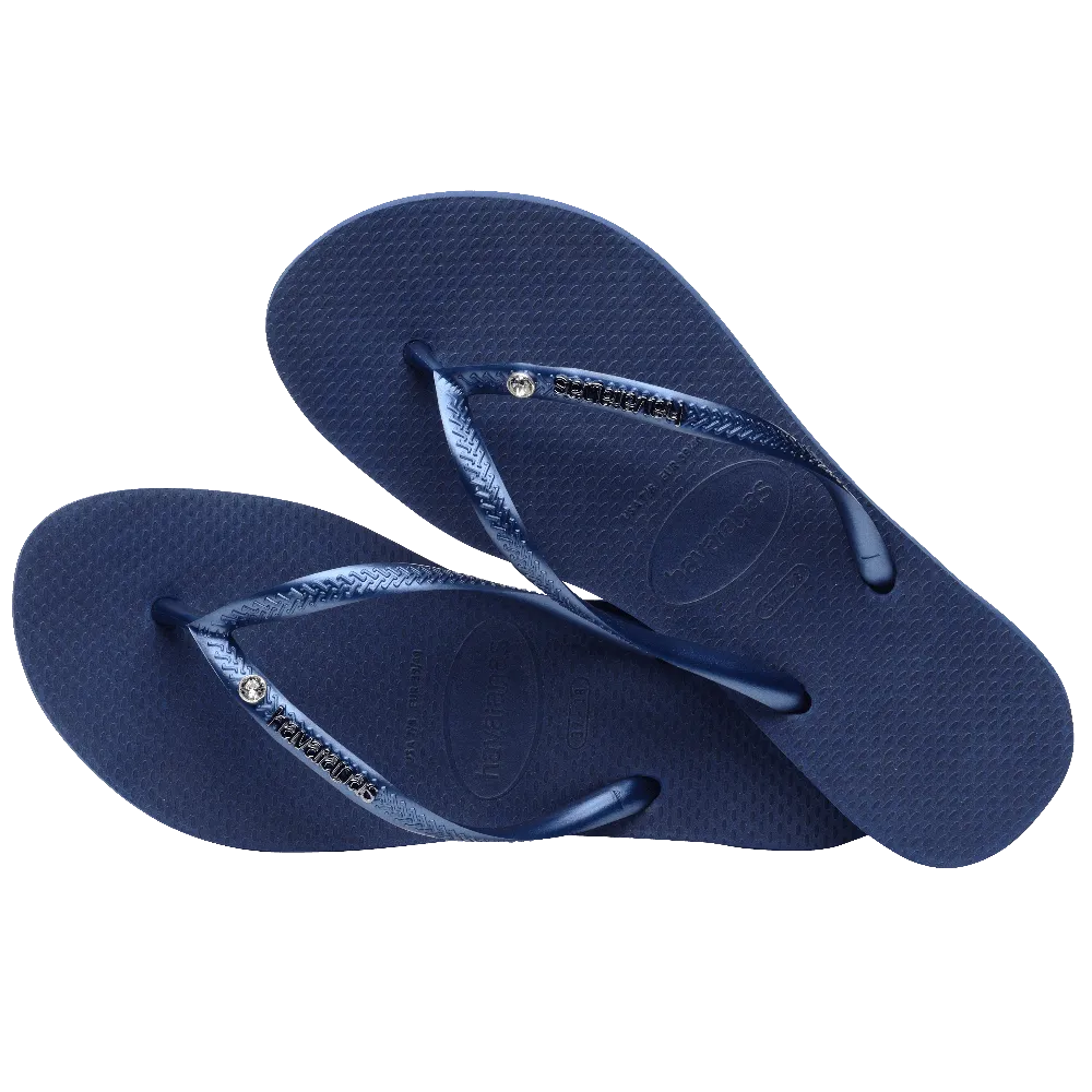 Swarovski Crystal Slim Metal Logo Flip Flops