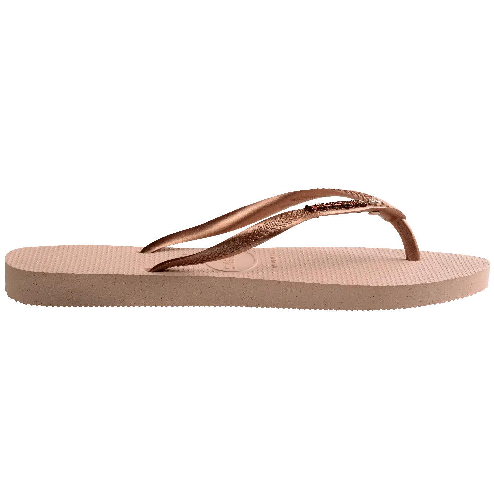 Swarovski Crystal Slim Metal Logo Flip Flops