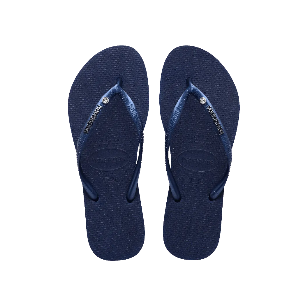 Swarovski Crystal Slim Metal Logo Flip Flops