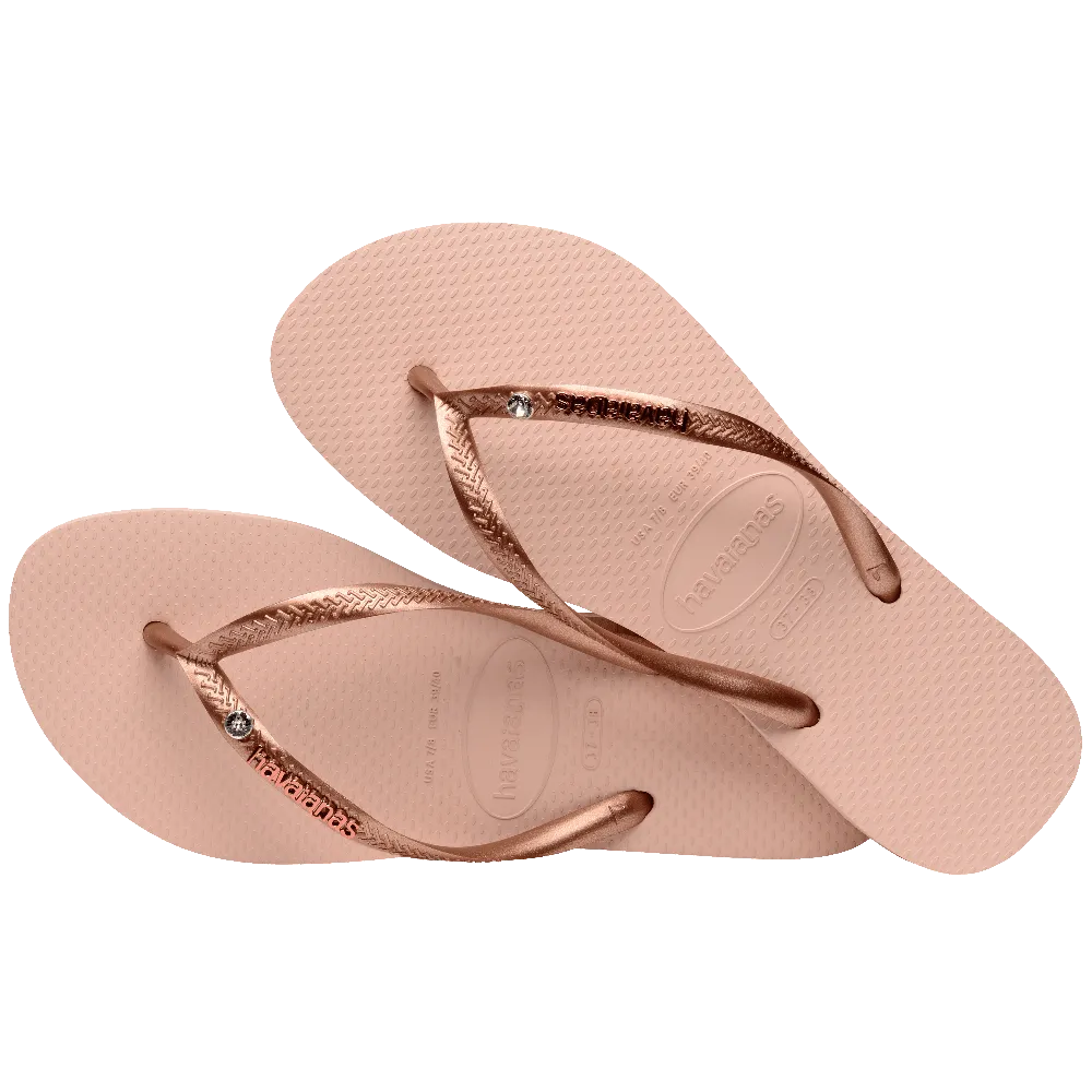 Swarovski Crystal Slim Metal Logo Flip Flops