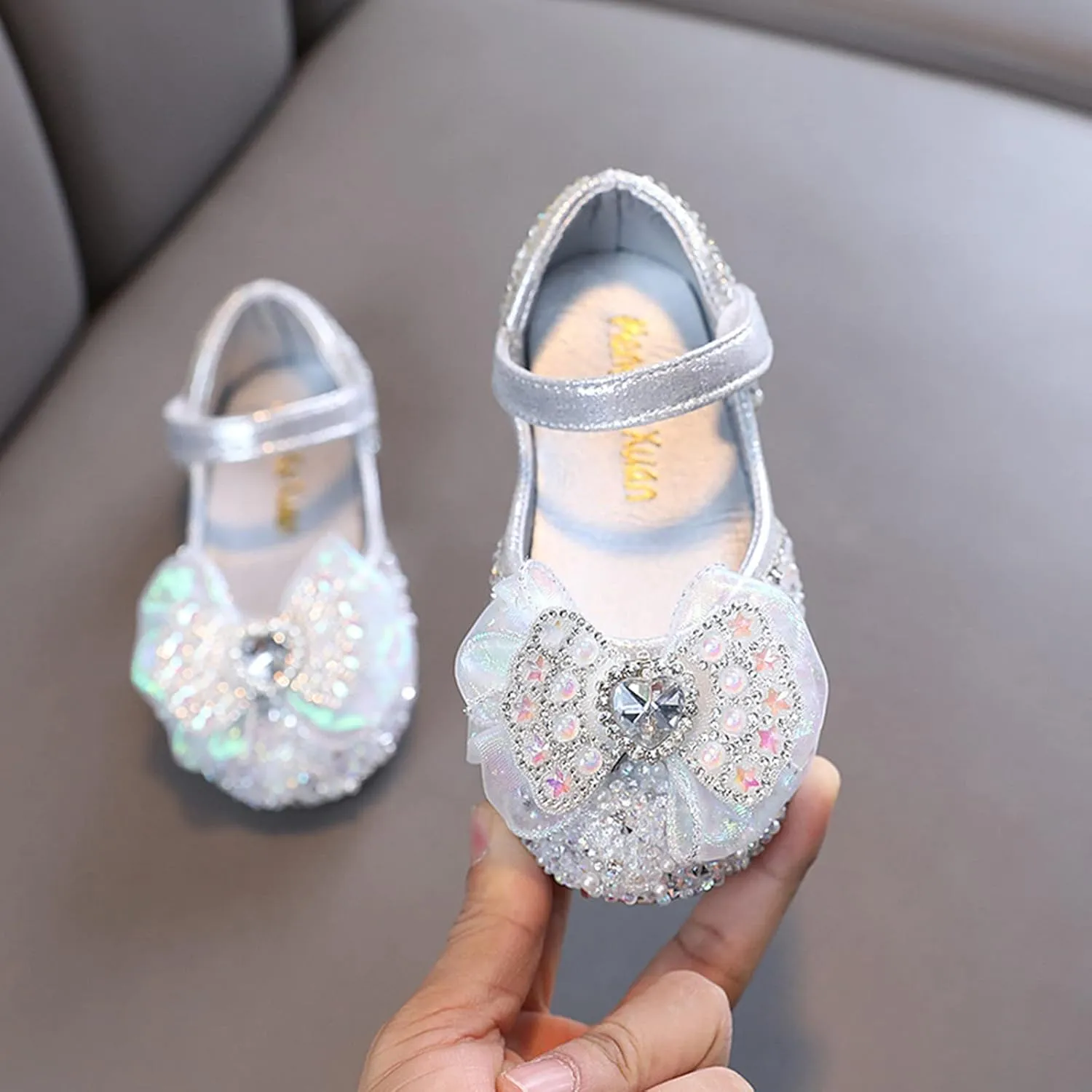 Toddler Girls Mary Jane Ballet Flats Dress Shoes Rhinestones Bows Flower Girl School Party Wedding Sandals