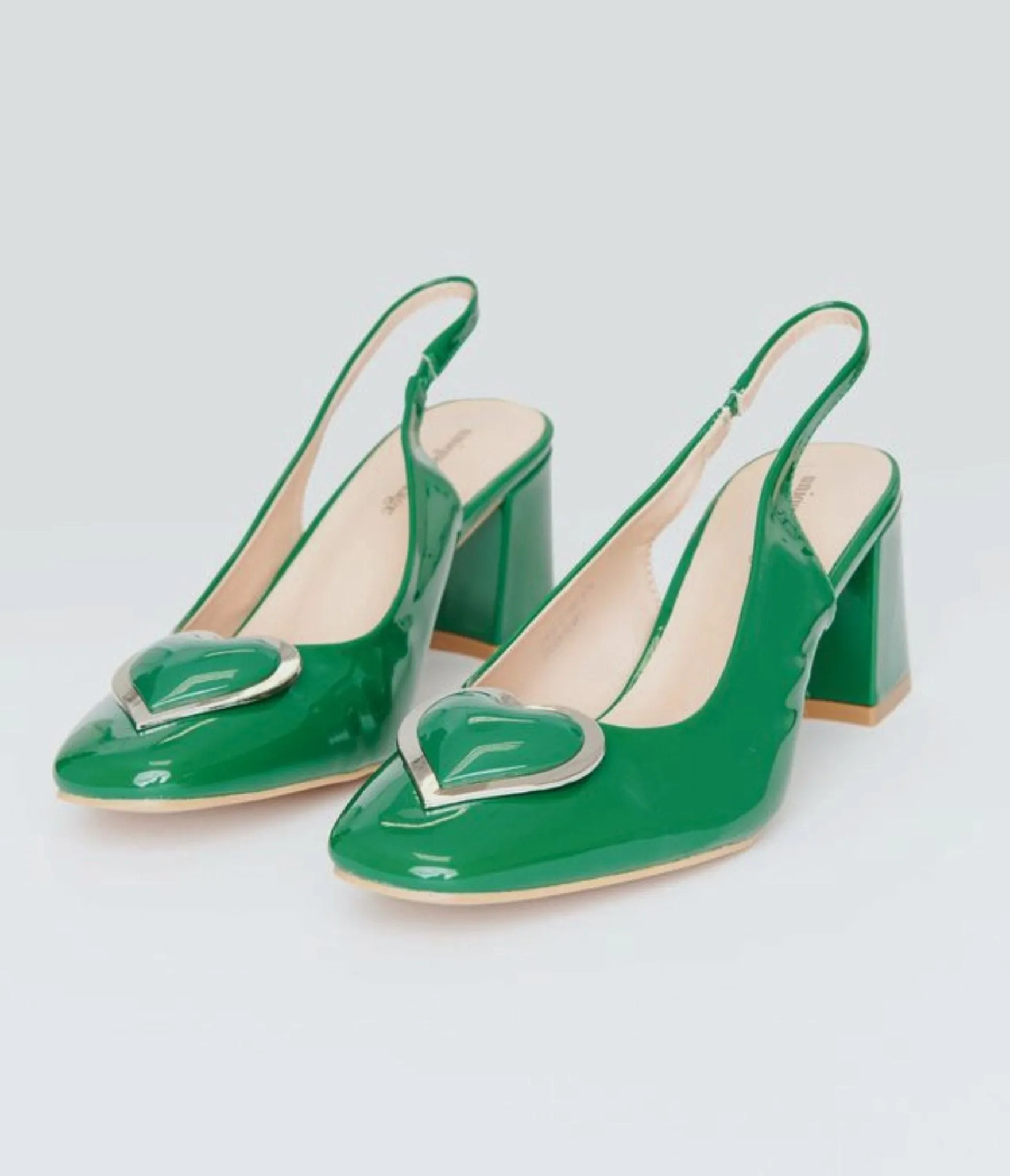Unique Vintage Green Heart Leatherette Slingback Heels