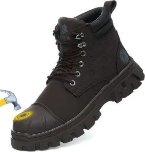 Waterproof Steel Toe Boots For Men 6 Inch Leather Steel Toe Shoes Non Slip Resistant Safety Work Boots Indestructible Lightweight Construction Boot With Composite Toe