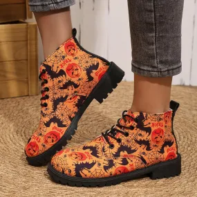 Womens Halloween Pumpkin Sneakers Print Canvas Shoes Halloween Decorations Slip On Loafers Low Top Casual Shoes Canvas Sneaekers Flat Tennis Comfortable Walking Shoes