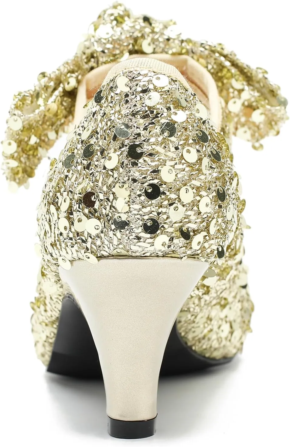 Womens Sequin Low Kitten Heels with Bow Mary Jane Dress Shoes Comfortable Vintage Dance Wedding Pumps