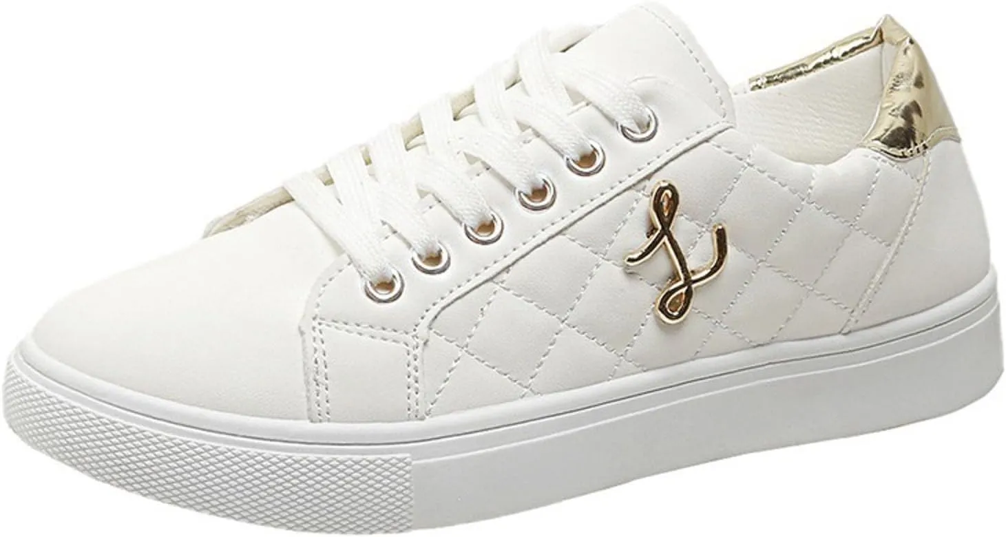 Women's Sneakers 2025 Fashion Round Toe Comfortable Lace Up Metal Decor Flats Breathable Padded Insole Low-Top Classic Platform Orthopedic Slip on Soft Tennis Shoes for Running Walking Sports