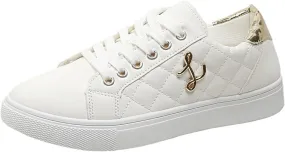 Women's Sneakers 2025 Fashion Round Toe Comfortable Lace Up Metal Decor Flats Breathable Padded Insole Low-Top Classic Platform Orthopedic Slip on Soft Tennis Shoes for Running Walking Sports