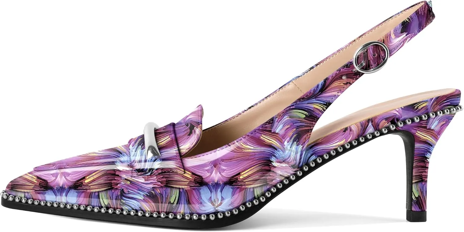YODEKS Women's Slingback Heels Pointed Toe Low Heel 2.5" Loafers Shoes Size 5-13