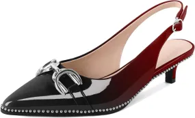 YODEKS Women's Slingback Kitten Heels Pointed Toe Low Heel Beaded Pumps 1.5 Inch Metal Buckle Shoes Size 5-13